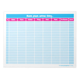 Bloc-note Nom, lieu, animal, mot de chose Jeu