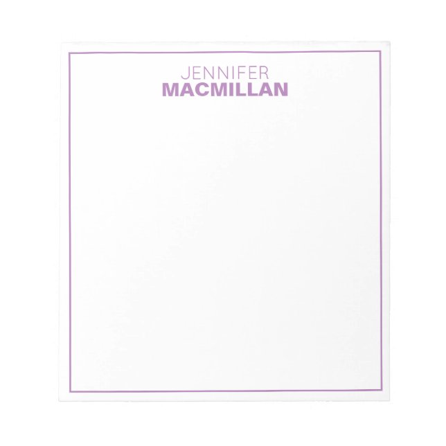 Bloc-note Nom moderne Monogramme encadré personnalisé violet (Devant)