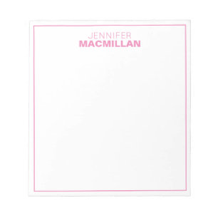 Bloc-note Nom moderne Monogramme encadré rose personnalisé