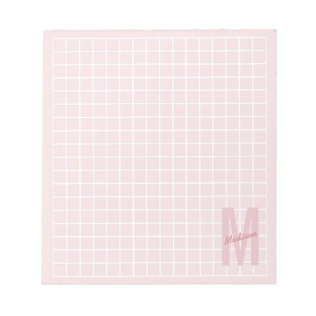 Bloc-note Nom monogramme du motif de grille rose vif (Devant)