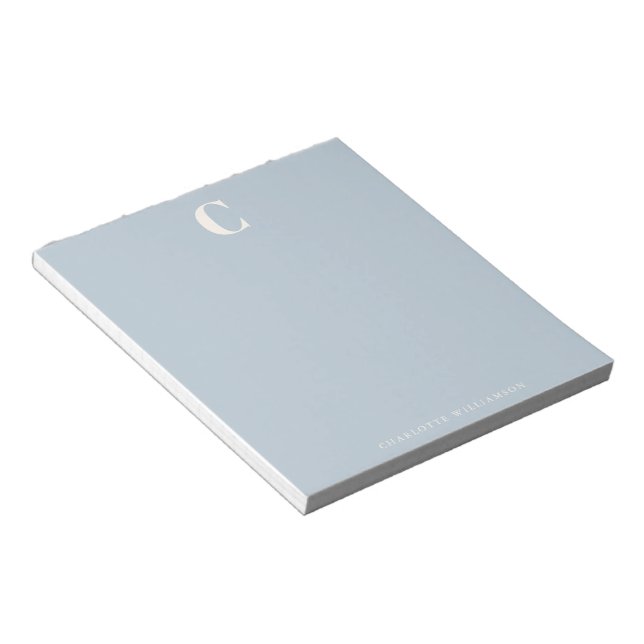 Bloc-note Nom Monogrammé Élégant Bleu Clair Moderne (Incliné)