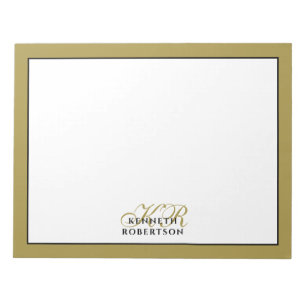 Bloc-note Nom Monogramme Or Noir Minimaliste Élégant Hommes