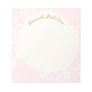 Bloc-note Nom Monogramme Pastel Rose Or Éclaboussé Élégant