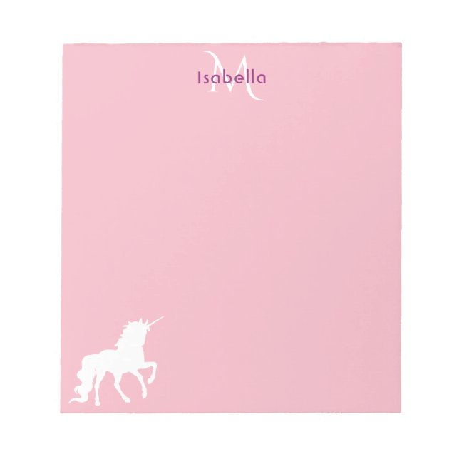 Bloc-note Nom monogramme rose Unicorn  (Devant)