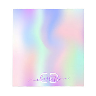 Bloc-note Nom monographique en violet rose holographique