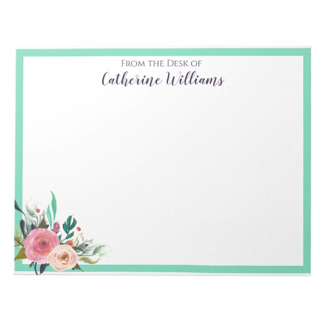 Bloc-note Nom personnalisé Boho Bouquet Floral Stationery Pe (Devant)