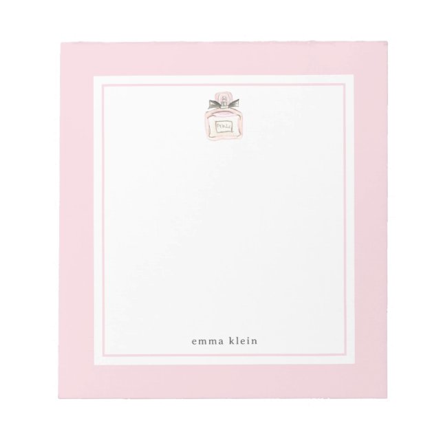 Bloc-note Nom personnalisé Bouteille de parfum rose pâle (Devant)