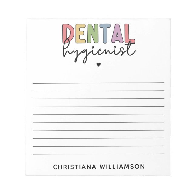 Bloc-note Nom personnalisé Dental Hygienist RDH Cadeaux (Devant)