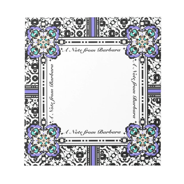 Bloc-note Nom personnalisé Elegant Damask Purple et Aqua (Devant)