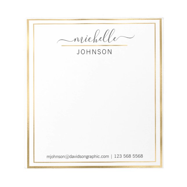 Bloc-note Nom personnalisé Gold White | À Partir Du Bureau D (Devant)
