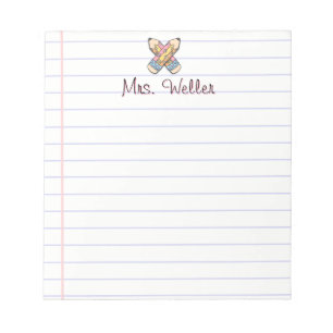 Bloc-note Nom personnalisé mignon Enseignant Retro Design cr
