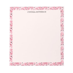 Bloc-note Nom personnalisé Motif Tropical Flamant Rose