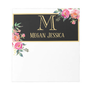 Bloc-note nom personnalisé par femme décorée d'un monogra