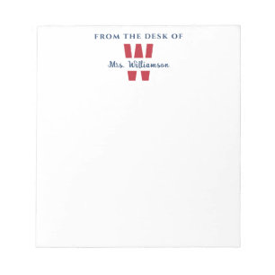 Bloc-note Nom Personnalisé Professeur Monogramme Du Bureau D