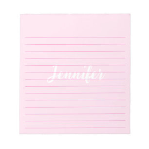 Bloc-note Nom personnalisé simple lié rose
