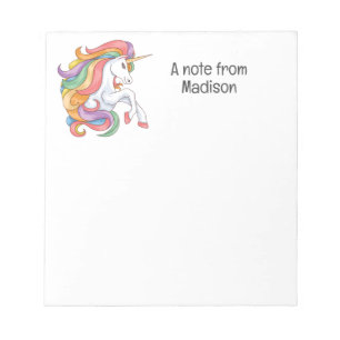 Bloc-note Nom personnalisé Unicorne colorée