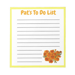Bloc-note Nommé Marigold To Do Liste Pad avec cadre jaune