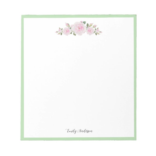 Bloc-note Note Pad with Name Soft Pink Roses (Devant)
