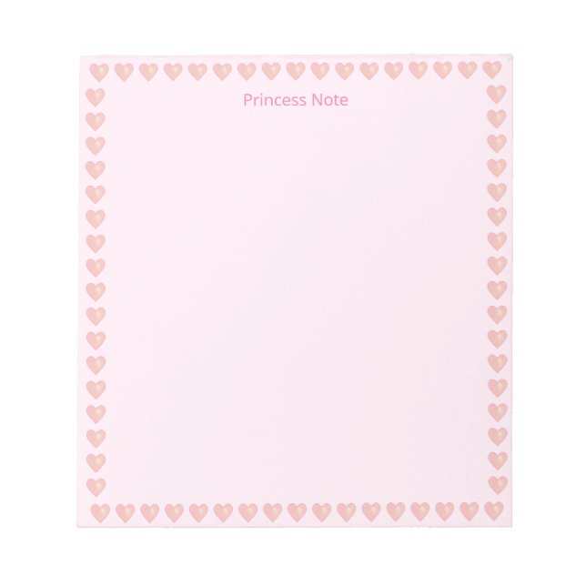 Bloc-note Note Princesse & Cœurs Roses sur Simple (Devant)
