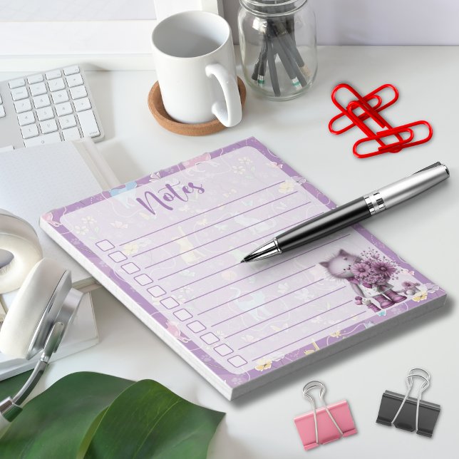 Bloc-note Notes de chat violet – Conception de chat floral d (Créateur téléchargé)