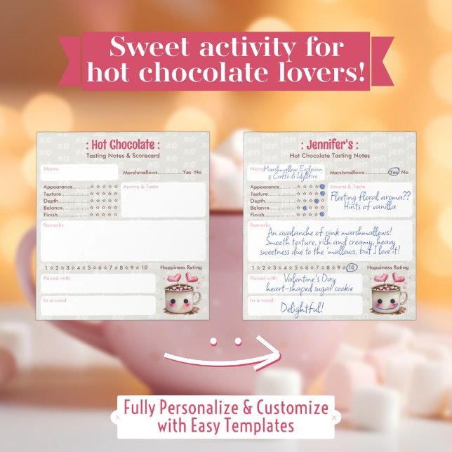 Bloc-note Notes de dégustation de chocolat chaud rose et crè (Créateur téléchargé)