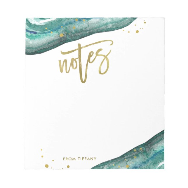 Bloc-note Notes de géographie Turquoise et or Aquarelle (Devant)