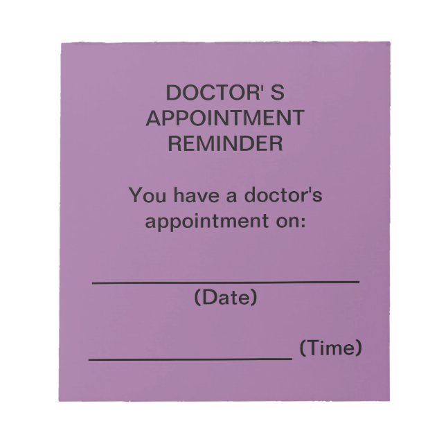 Bloc-note Notes de rappel de rendez-vous du médecin (violet) (Devant)