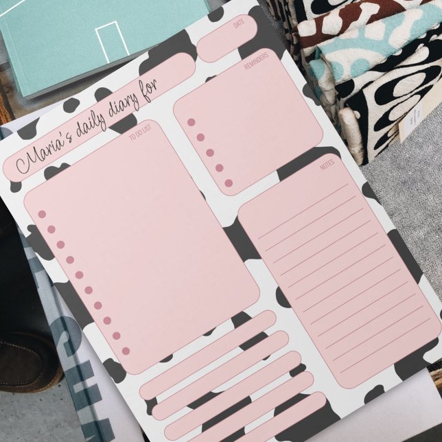 Bloc-note Notes du planificateur quotidien de la vache rose  (Créateur téléchargé)