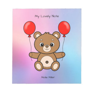 Bloc-note Nounours en peluche avec ballons rouges dessin ani