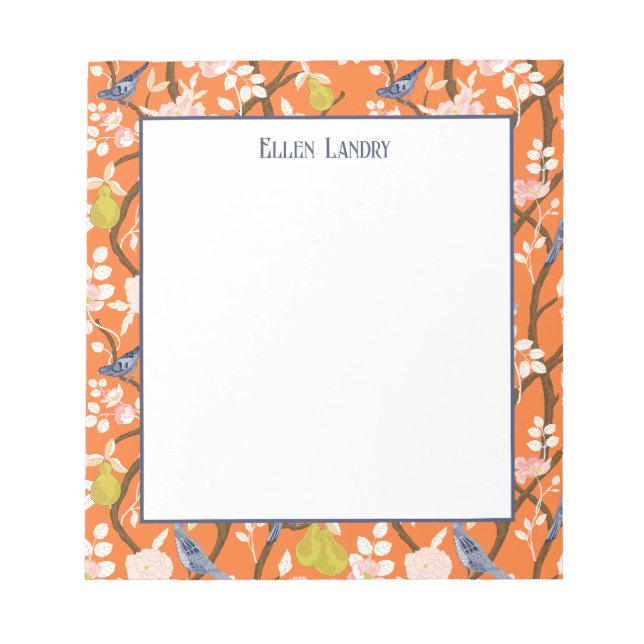 Bloc-note Oiseaux de Chinoiserie orange et bleu (Devant)