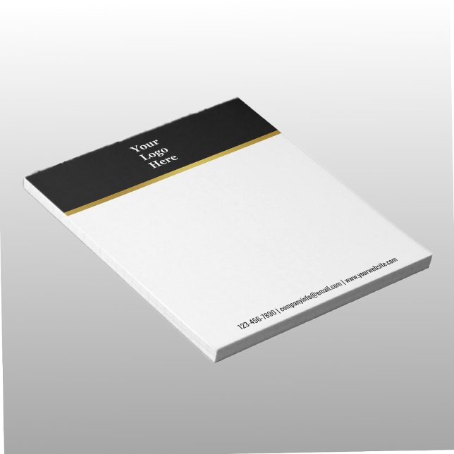 Bloc-note Or Affaires Blanc Noir Texte et Votre Logo Ici (Créateur téléchargé)