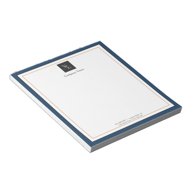 Bloc-note Or bleu moderne avec logo d'entreprise (Incliné)