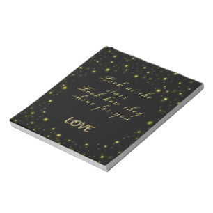 Bloc-note Or personnalisé et étoiles brillantes sur noir