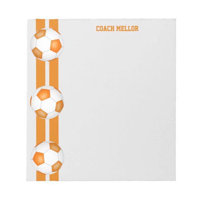 Bloc-note orange blanc équipe couleurs entraîneur de footbal (Devant)