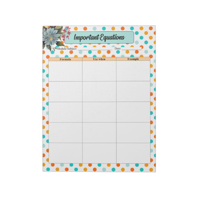 Bloc-note Orange floral n Bleu_ Équations importantes (Tourné)