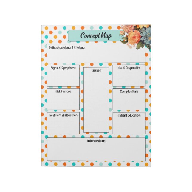 Bloc-note Orange floral n Pois bleus _ Carte conceptuelle (Tourné)