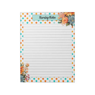 Bloc-note Orange floral n Pois bleus _ Notes de soins infirm