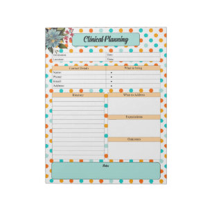 Bloc-note Orange floral n Polka point bleu _ Planification c