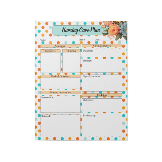 Bloc-note Orange floral n Polka point bleu _ soins infirmier (Tourné)