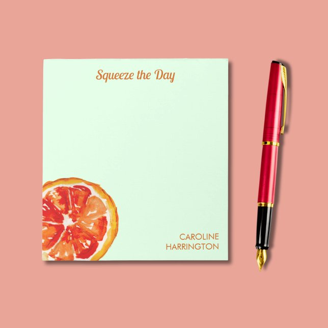 Bloc-note Orange Squeeze Day Cute Inspirational Citrus (This inspirational notepad features my hand-painted citrus slice on a lime creme background.)