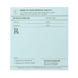 Bloc-note Ordonnance médicale modifiable bleu pastel