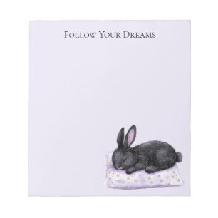 Bloc-note Oreiller Lavande Étoiles Dorées Lapin Noir Endormi