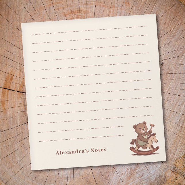 Bloc-note Ours en peluche à cheval à rochers (Teddy Bear riding a Rocking Horse Notepad)