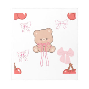 Bloc-note Ours en peluche pastel rose ruban cerise coquette