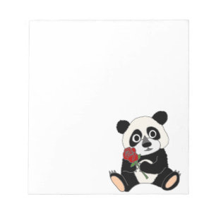 Bloc-note Ours panda mignon tenant le rose rouge