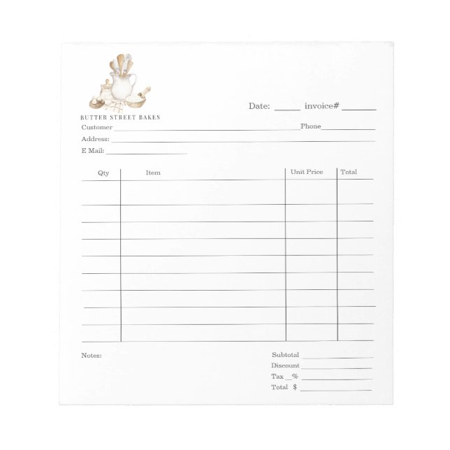 Bloc-note Outils de boulangerie Dessert Cater Facture Pad (Devant)