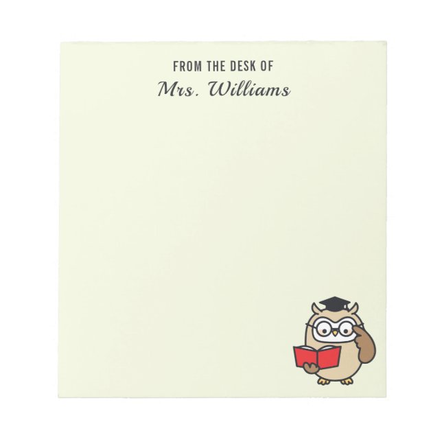 Bloc-note Owl Du Bureau De Nom Personnalisé Professeur Bibli (Devant)