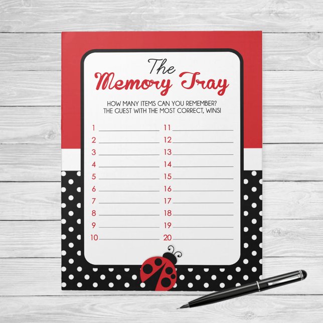 Bloc-note Pack de jeu Baby shower de plateau de mémoire Lady (Ladybug Memory Tray Baby Shower Game)