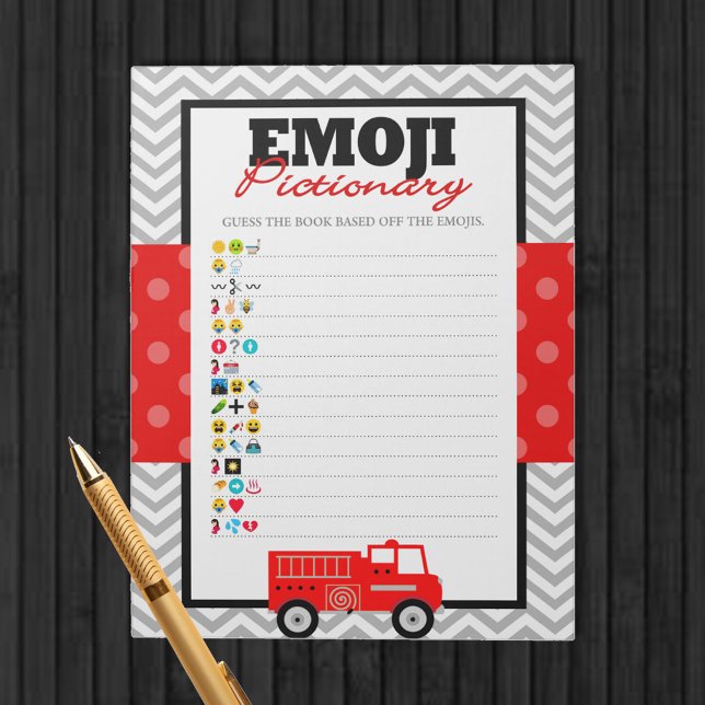 Bloc-note Pack de jeu Baby shower Emoji Pictionary Firetruck (Emoji Pictionary Baby Shower Firetruck Game Pack of 40 Games for Firefighter Baby Shower)