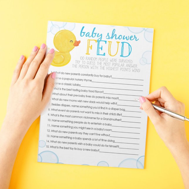 Bloc-note Pack de jeu Baby shower en caoutchouc (Baby Shower Feud Watercolor Rubber Duck Baby Shower Game Pack of 40 Answer Sheets)